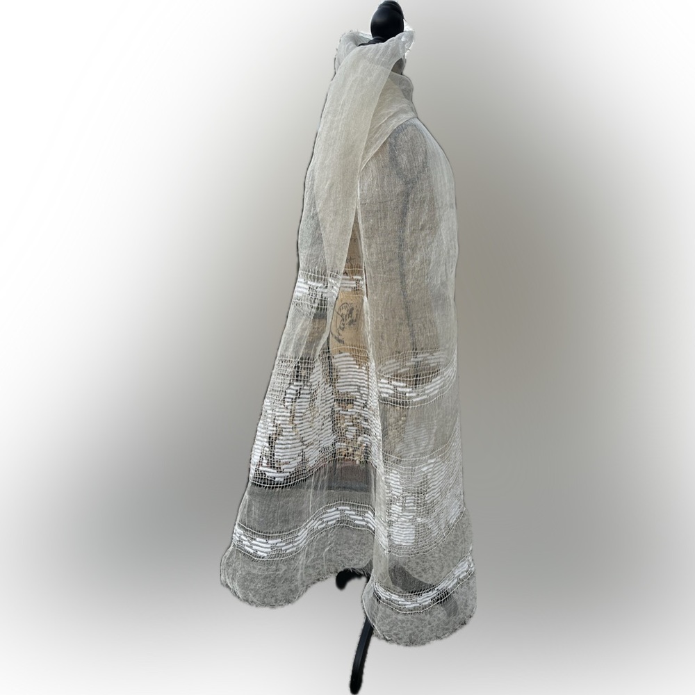 Elegant Sheer Raw Silk off white/ beige head vail shawl